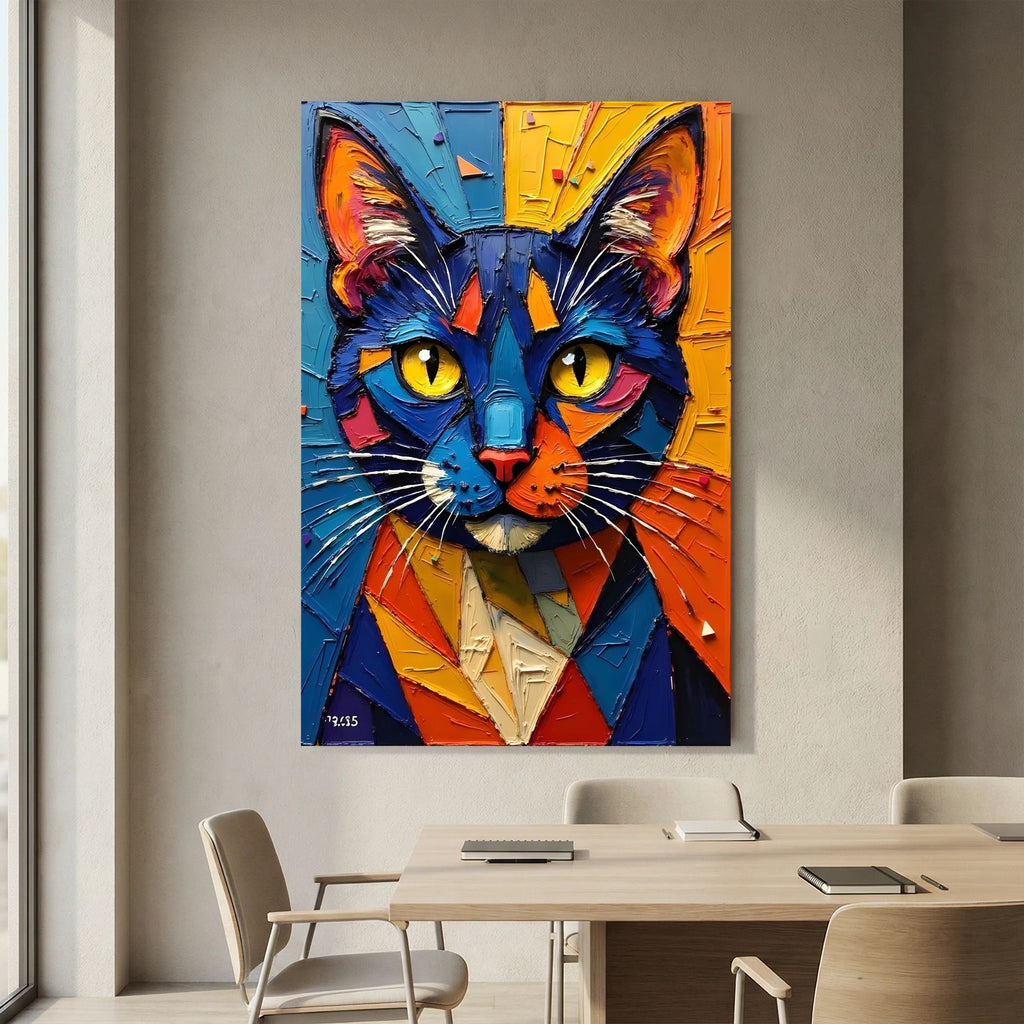 Vibrant Oil Style Domestic Cat Minimalist Wall Decor