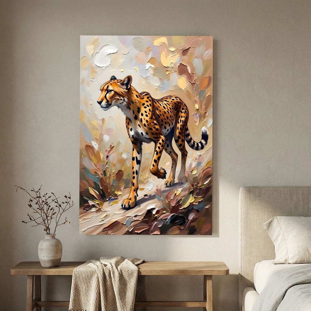 Muted Oil Style Cheetah Safari Cat Minimalist Wall Canvas