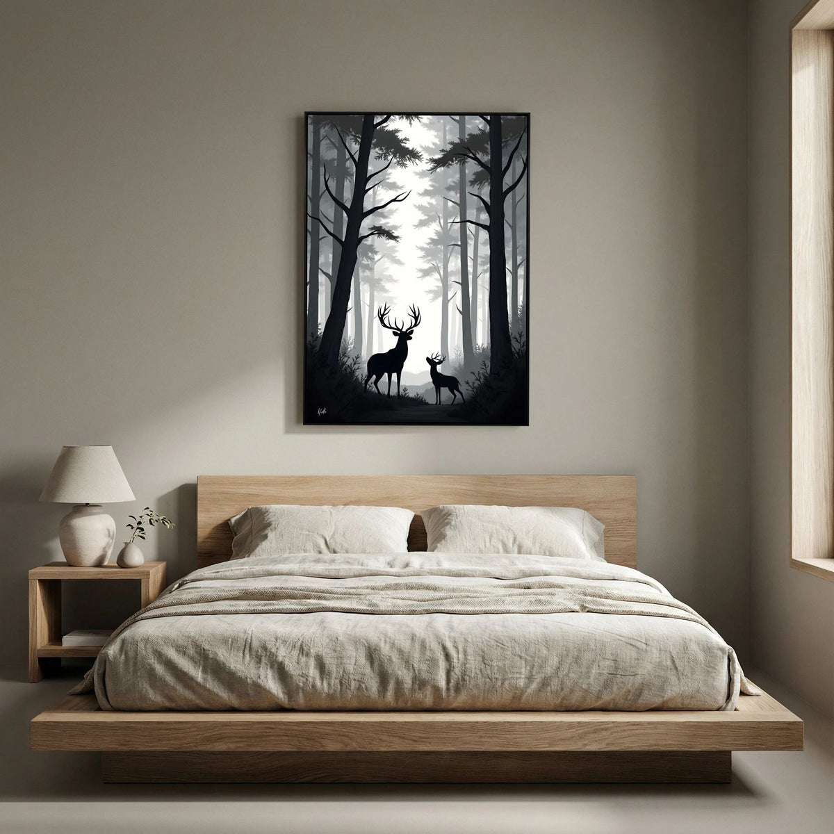 Night Forest Stag & Doe Wall Canvas 