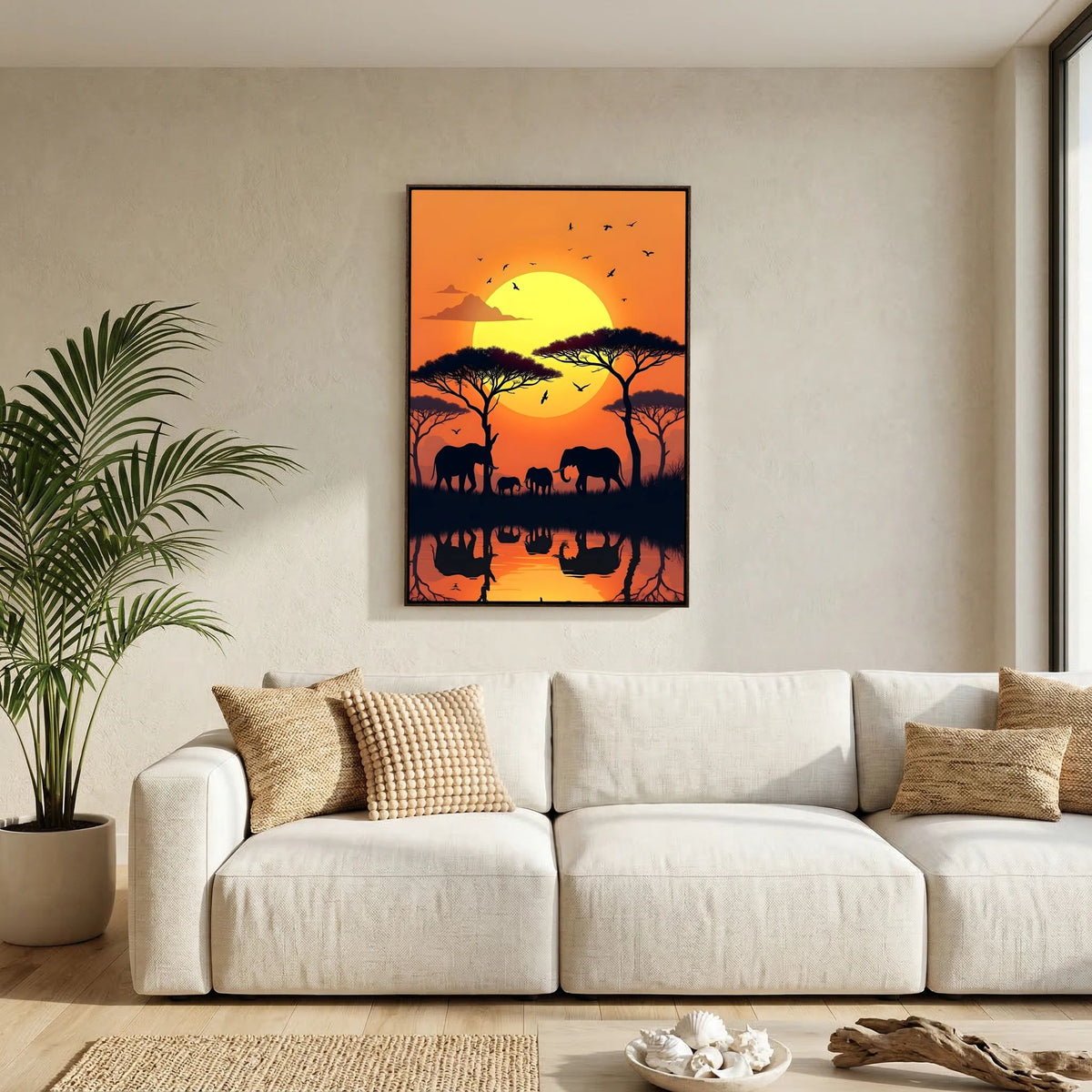 Elephants At Sunset Canvas Wall art