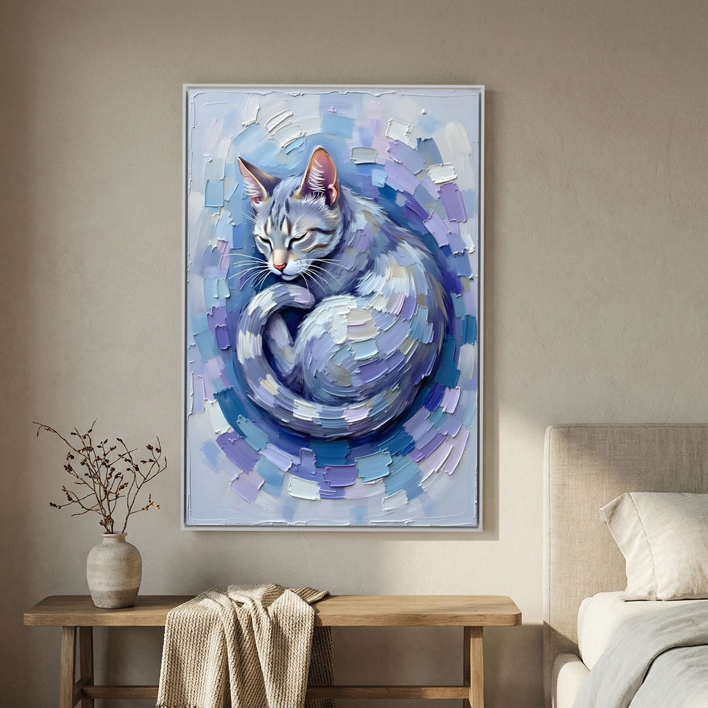 Patel Blue Domestic Cat Oil Style Canvas Minimalist Decor