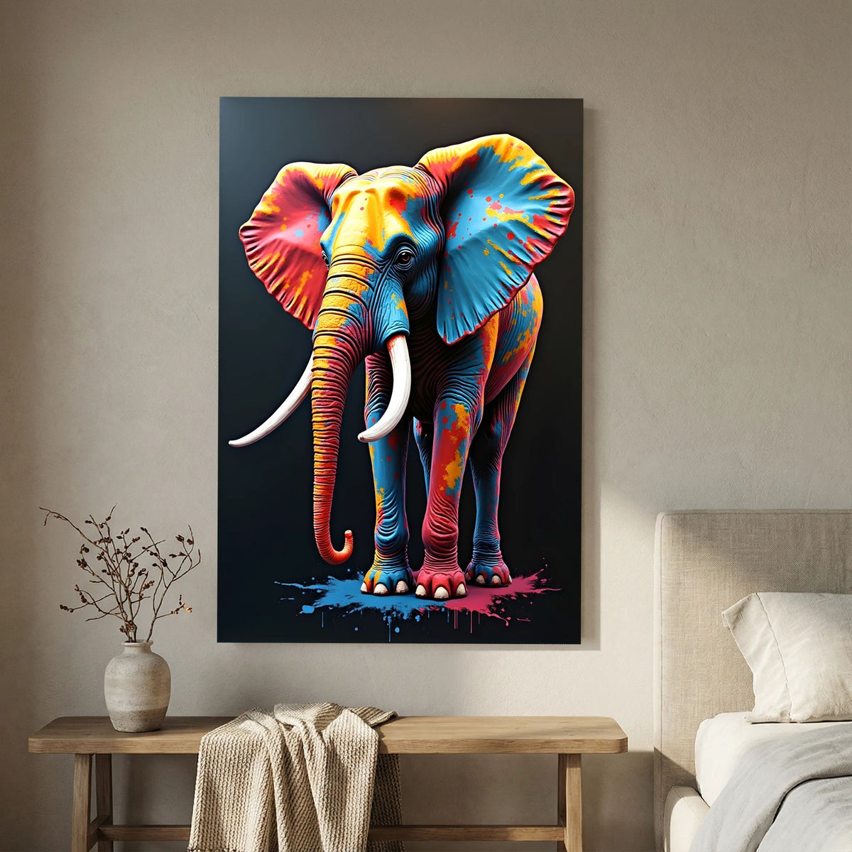 Abstract Elephant Canvas Wall Art, Modern Safari Print, Warm Toned Statement Decor, Poly-Cotton Framed Wildlife Art, Gift