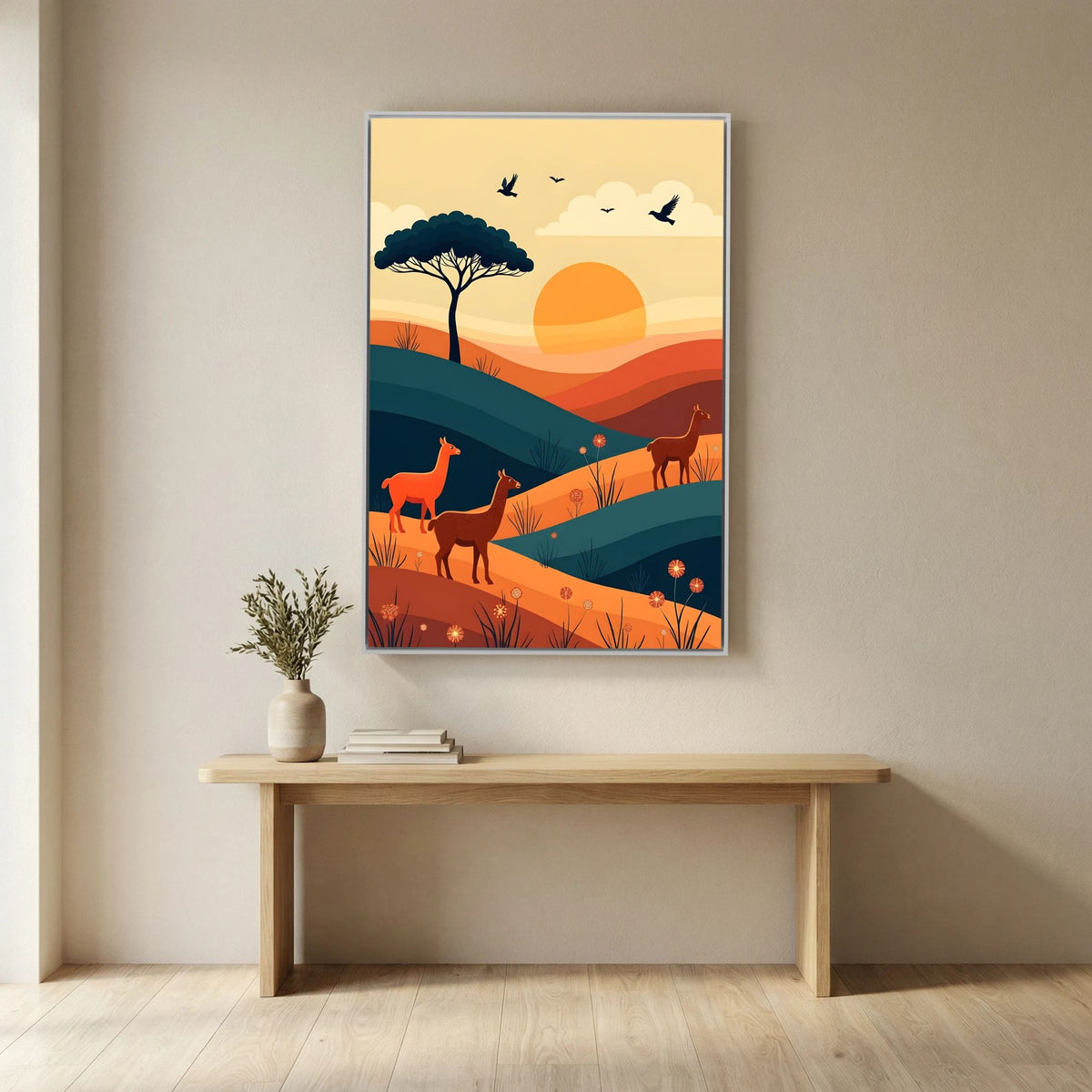 Trio Of Alpaca On Planes Canvas Wall Art