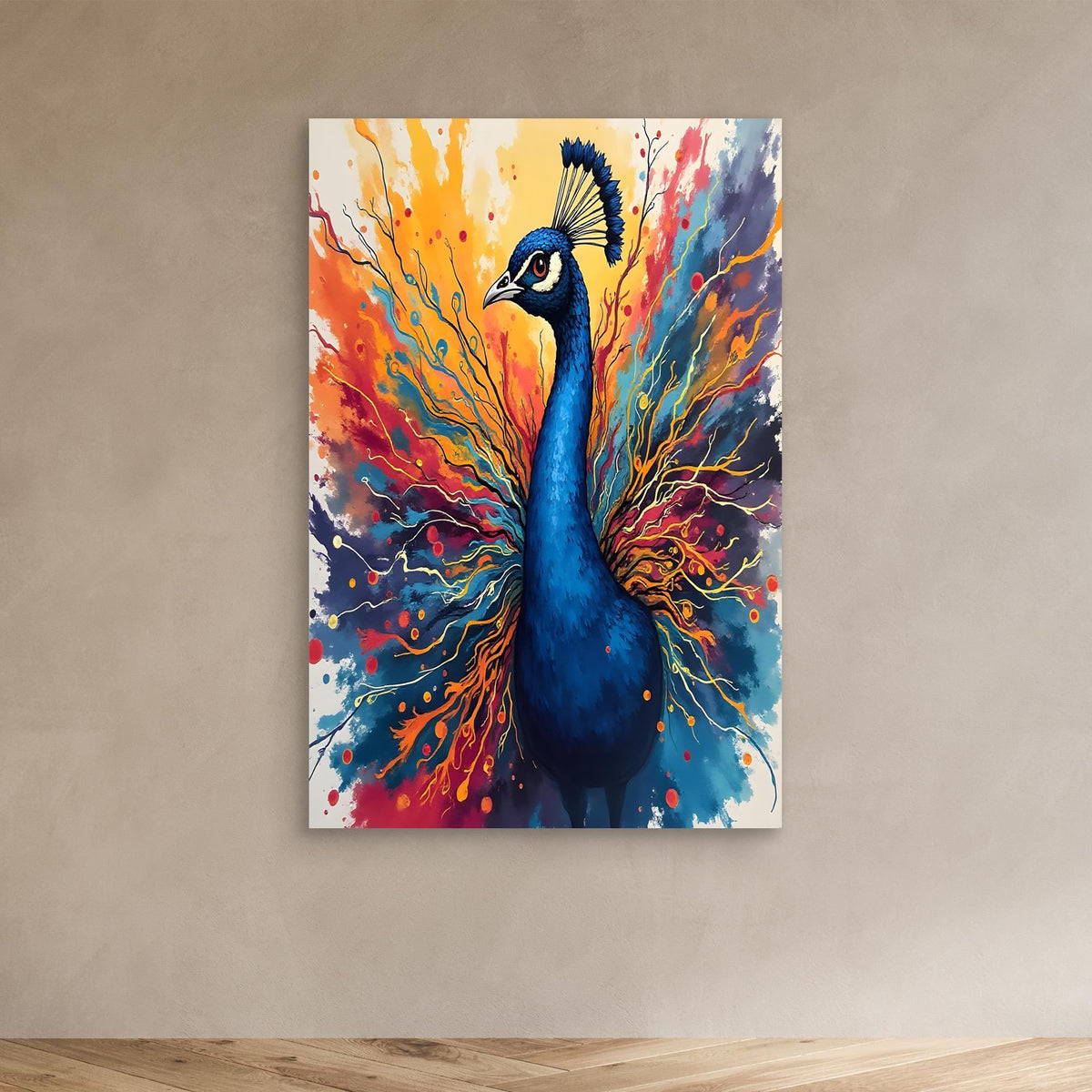 Electric Blue Peacock Ink Style Canvas