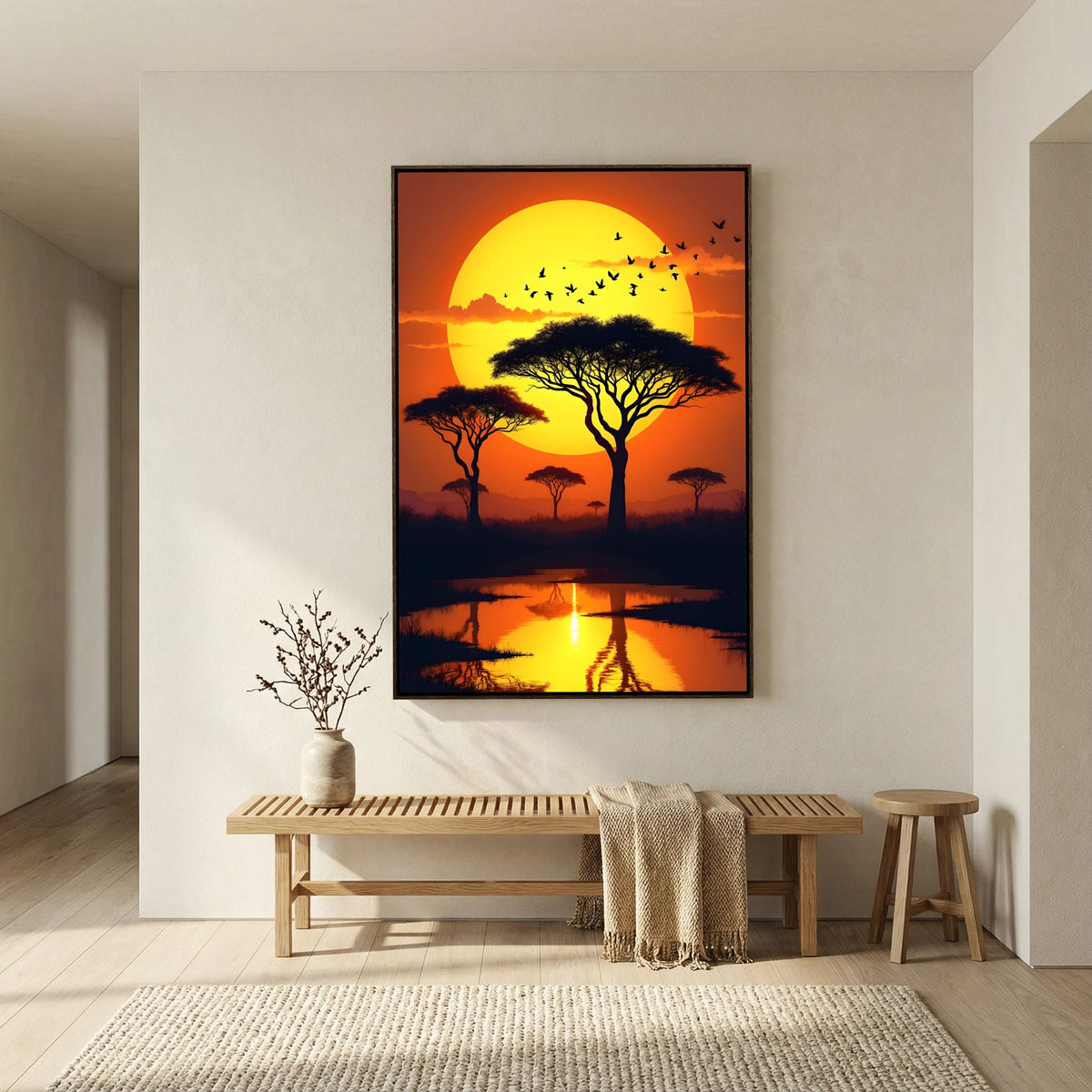 Sunset On The African Planes Acacia Trees Canvas Print