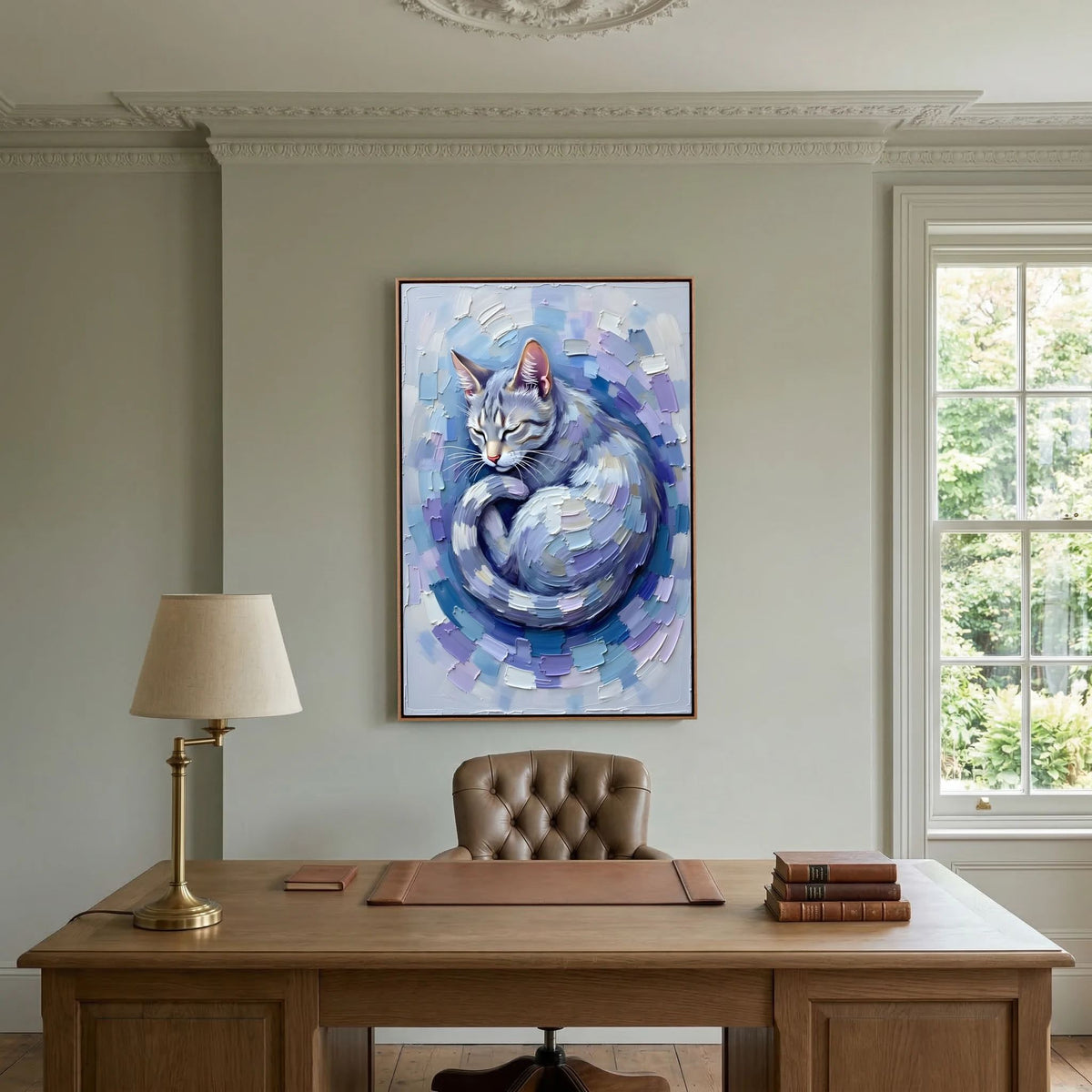 Patel Blue Domestic Cat Oil Style Canvas Minimalist Decor