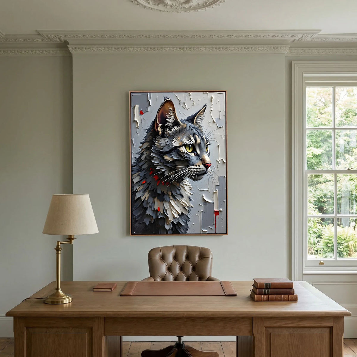 Statement Oil Style Domestic Gray Cat Minimalist Wall Canvas