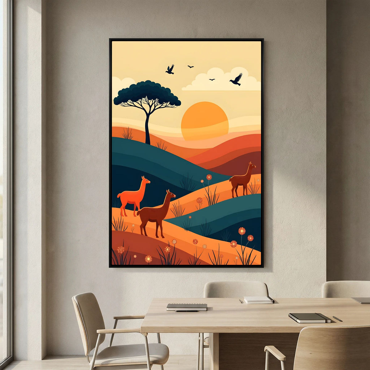 Trio Of Alpaca On Planes Canvas Wall Art