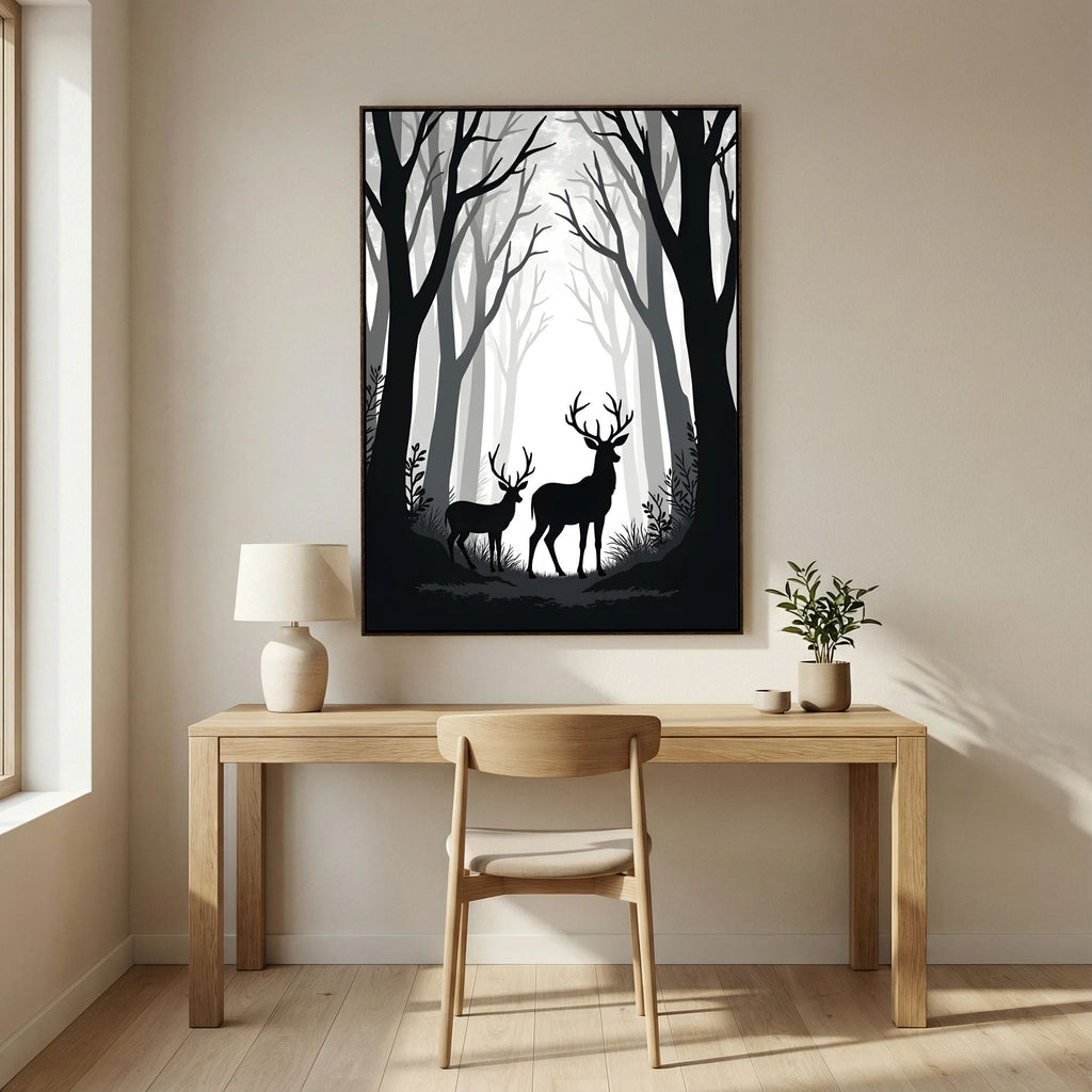 Black & White Forest Deer