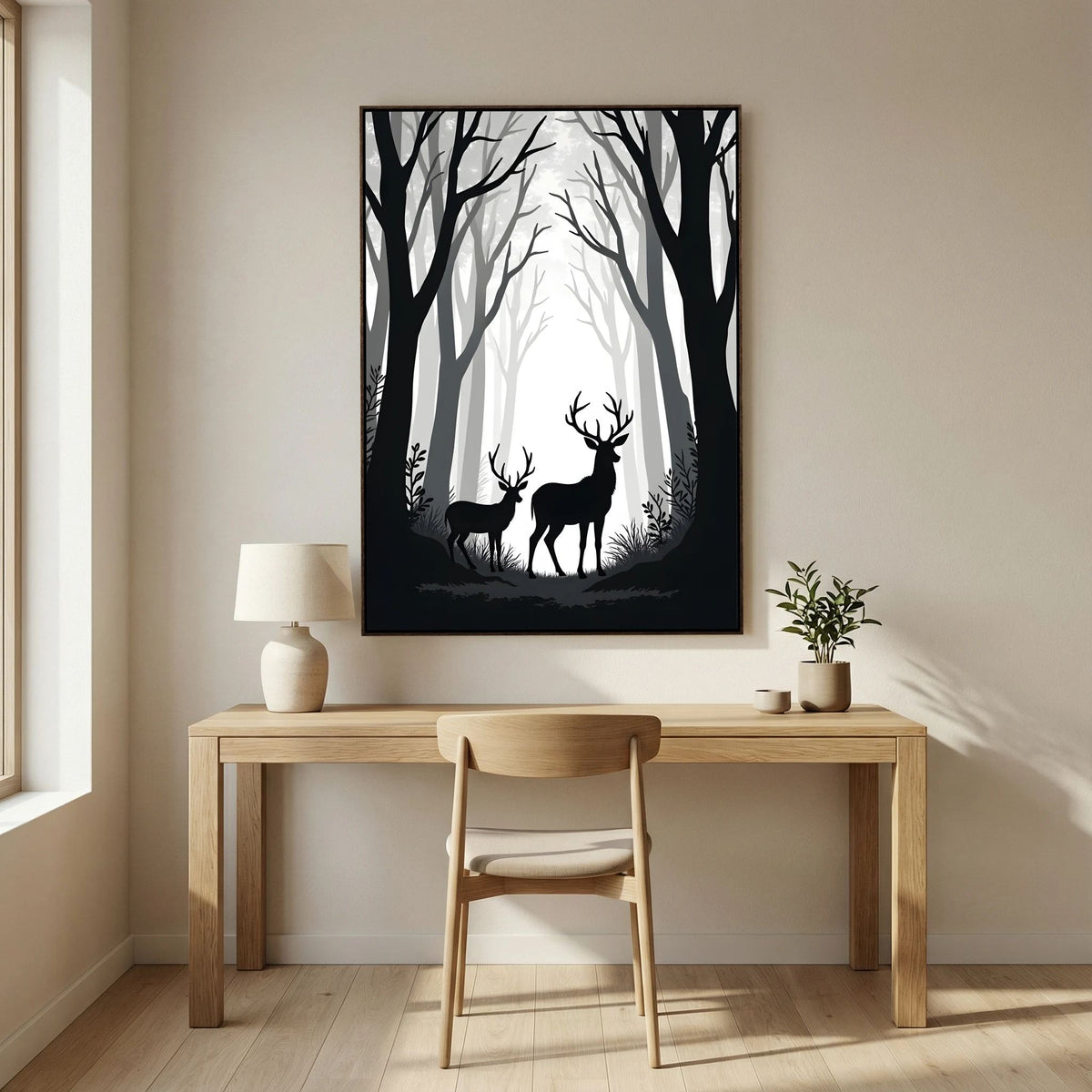 Black & White Forest Deer
