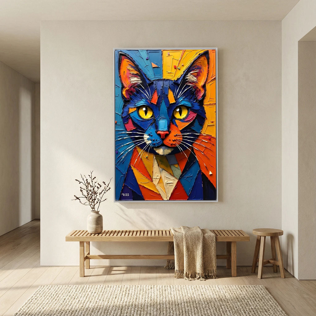 Vibrant Oil Style Domestic Cat Minimalist Wall Decor