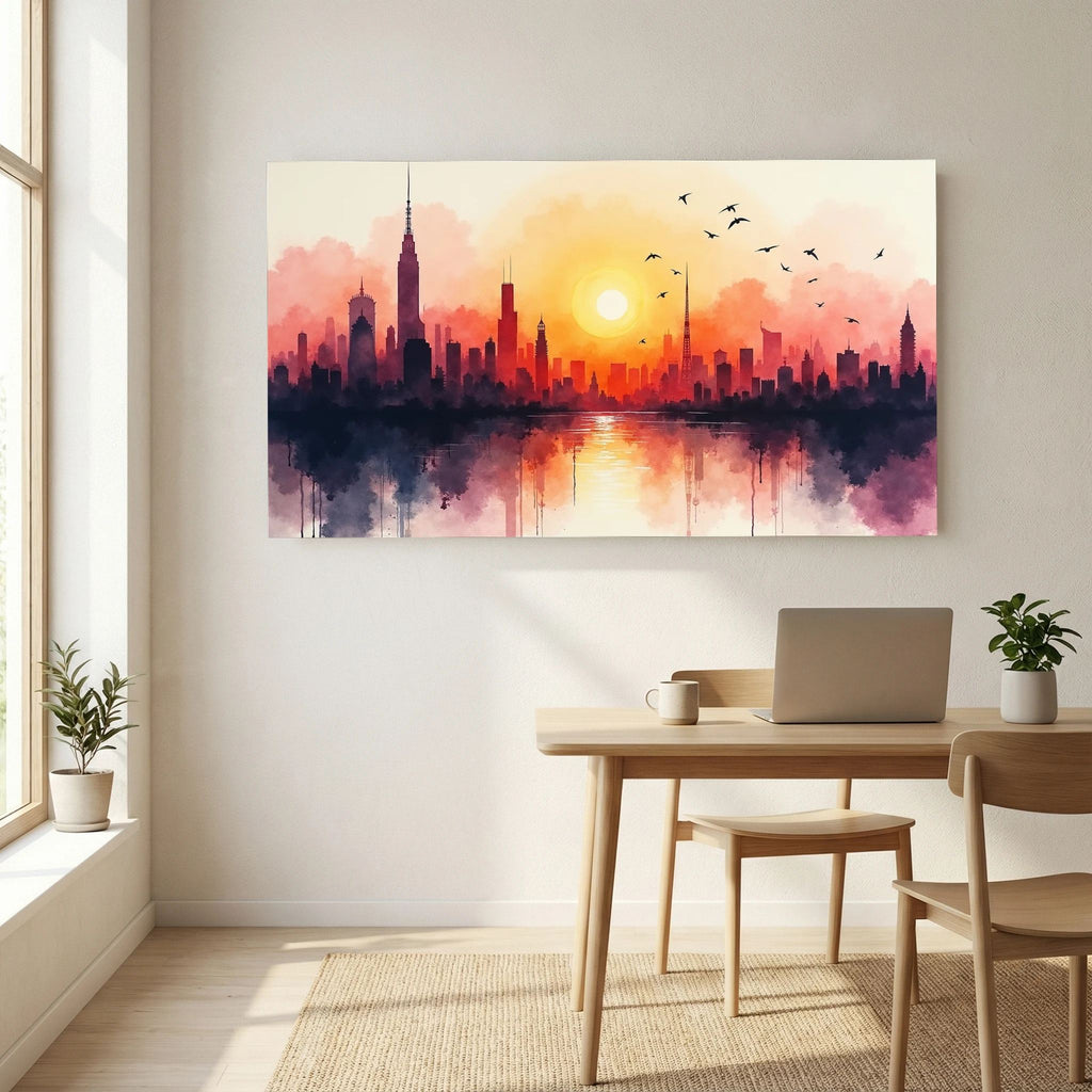 Minimalist Cityscape At Sunset 