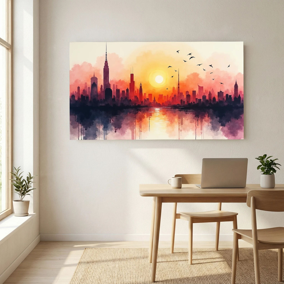 Minimalist Cityscape At Sunset 