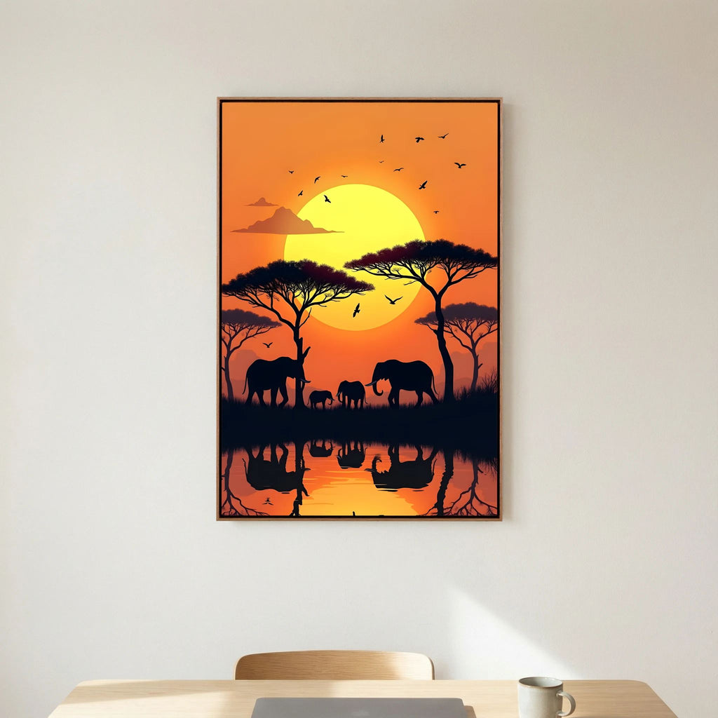 Elephants At Sunset Canvas Wall art